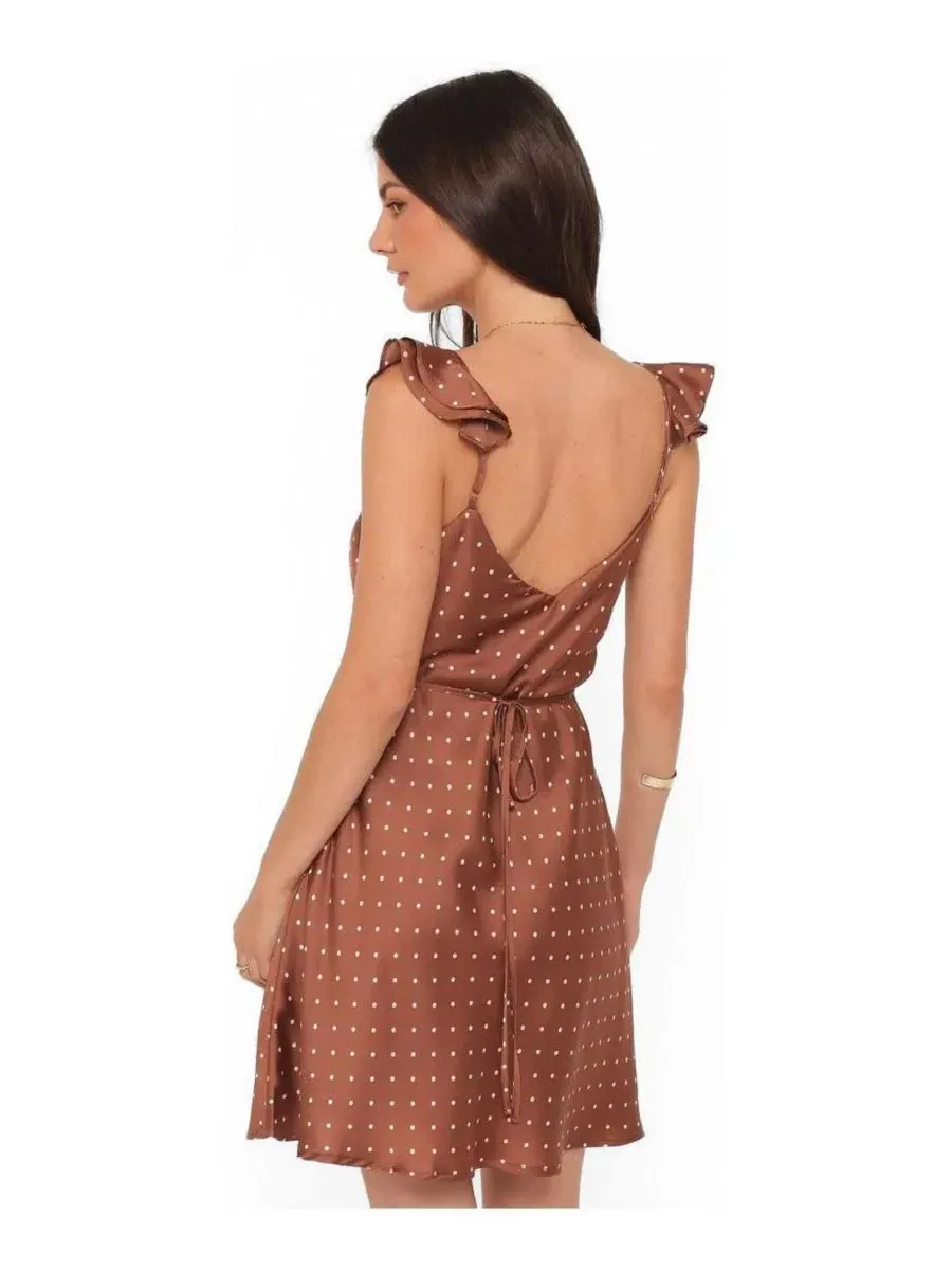 Платье мини Cassinda Brown Polka Dot Petal and Pup — изображение 3 из 4, коричневый