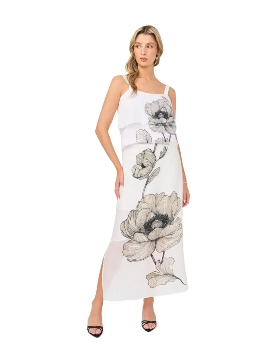 Юбка макси с принтом и ярусами Layered Maxi Vince Camuto — изображение 2 из 5, белый