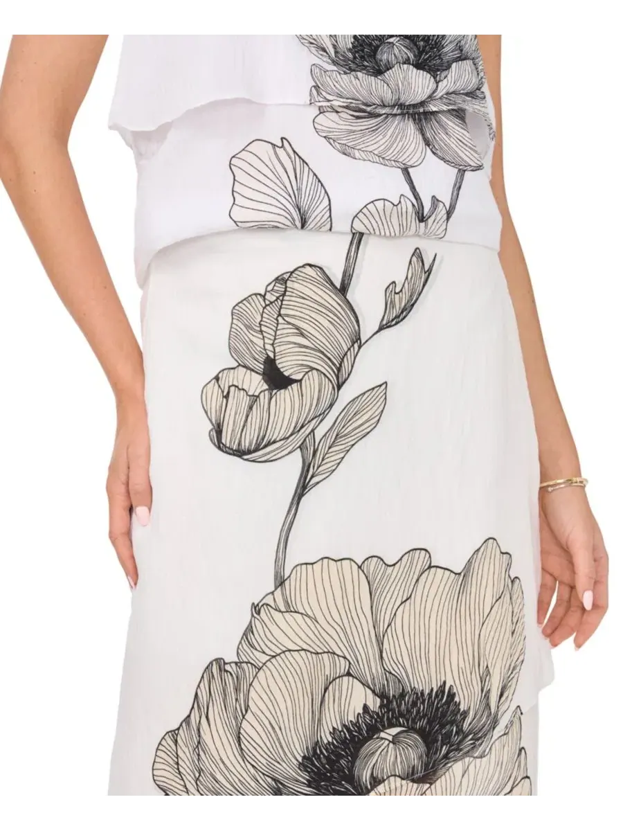 Юбка макси с принтом и ярусами Layered Maxi Vince Camuto — изображение 3 из 5, белый