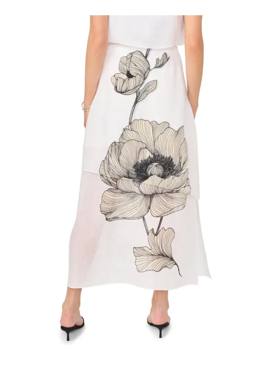 Юбка макси с принтом и ярусами Layered Maxi Vince Camuto — изображение 4 из 5, белый