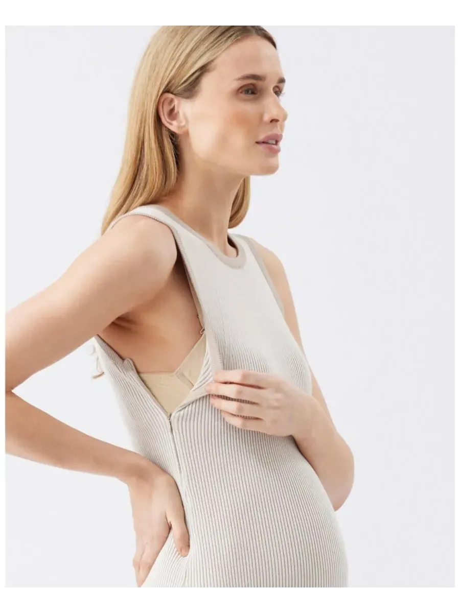 Ripe Maternity Платье для кормления и беременных Ripe Noa из ребристой вязки — изображение 5 из 7, бежевый