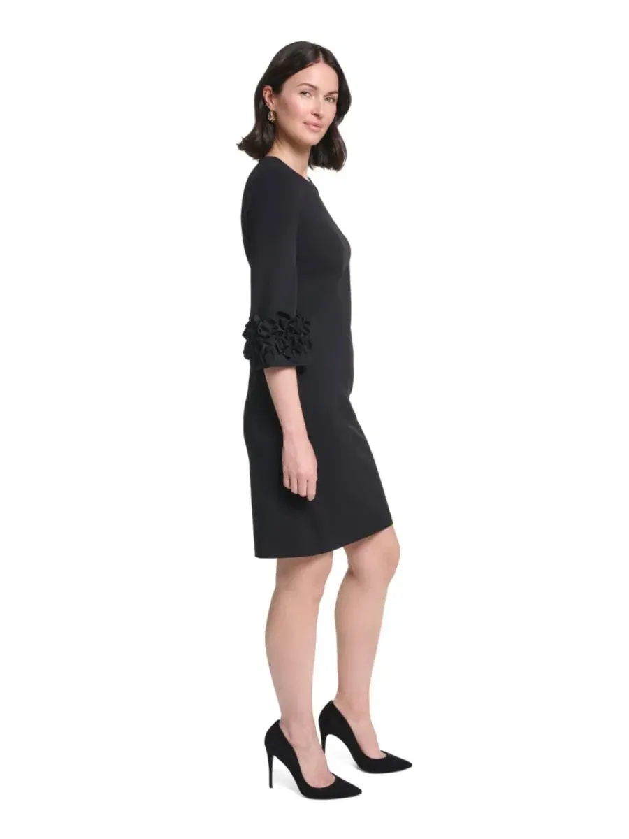 Платье-футляр с рюшами на рукавах, с округлым вырезом, модель Petite Ruffle-Sleeve Jewel Neck Dress — изображение 3 из 5