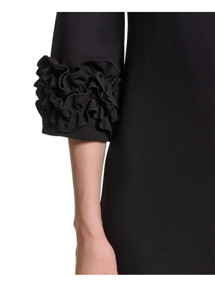Платье-футляр с рюшами на рукавах, с округлым вырезом, модель Petite Ruffle-Sleeve Jewel Neck Dress — изображение 4 из 5
