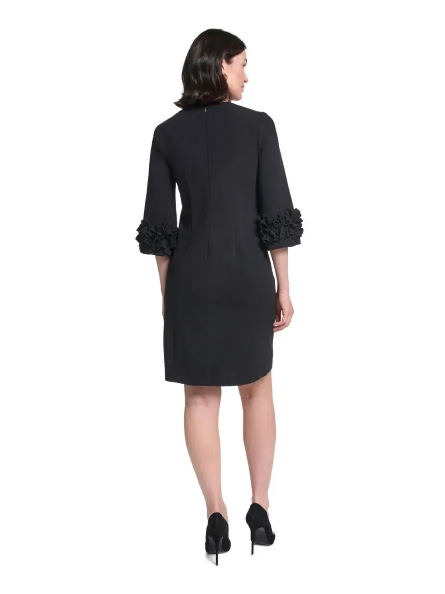 Платье-футляр с рюшами на рукавах, с округлым вырезом, модель Petite Ruffle-Sleeve Jewel Neck Dress — изображение 5 из 5