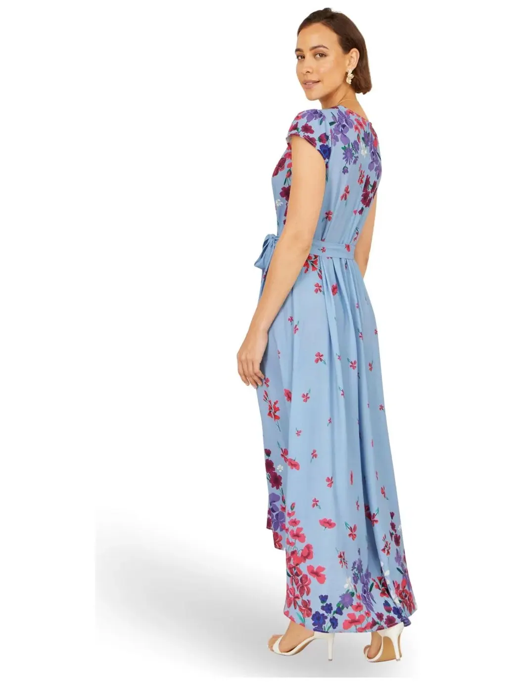 Платье-миди с запахом и принтом Floral Mirror Dip Hem Yumi — изображение 2 из 4, синий