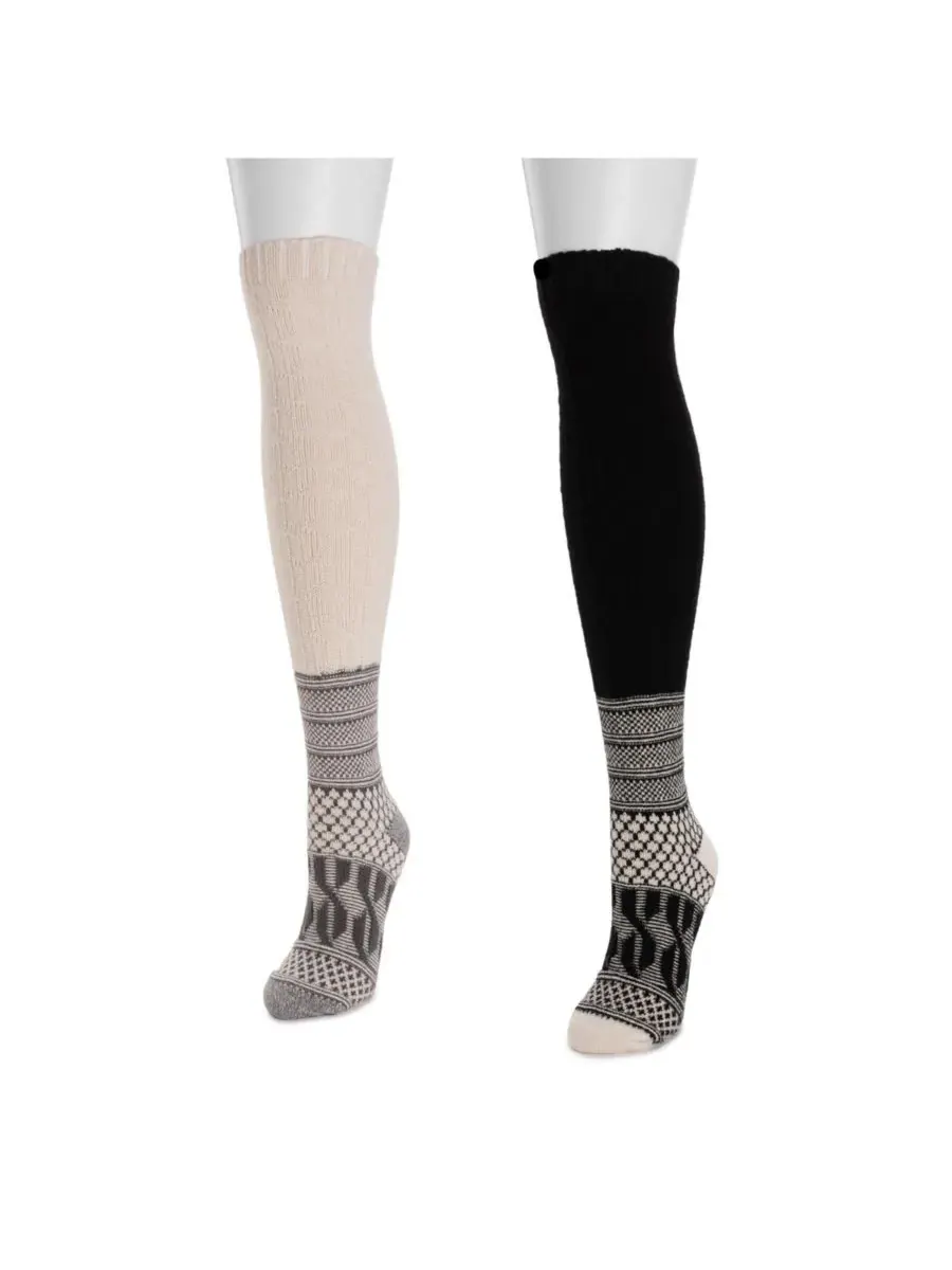 Женские гольфы выше колена с лоскутным рисунком, комплект из 2 штук MUK LUKS — изображение 2 из 2, серый
