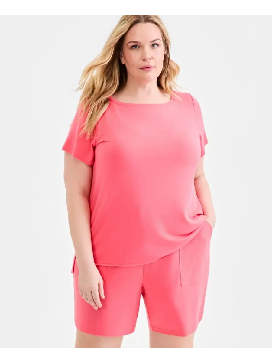 Женский топ из футера с коротким рукавом LuxLounge French Terry Style & Co, Tuscon Coral