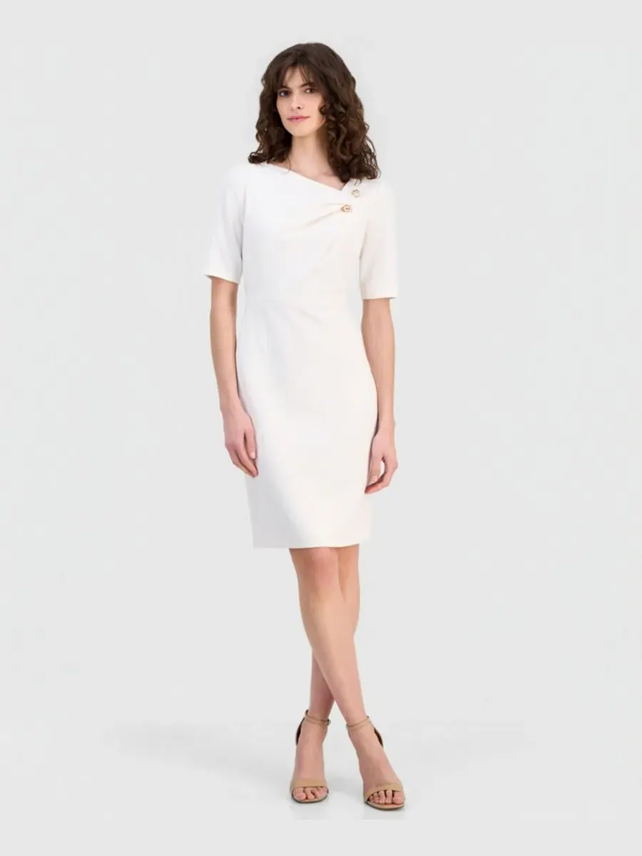 Женское платье с асимметричным вырезом и рукавами до локтя Anne Klein