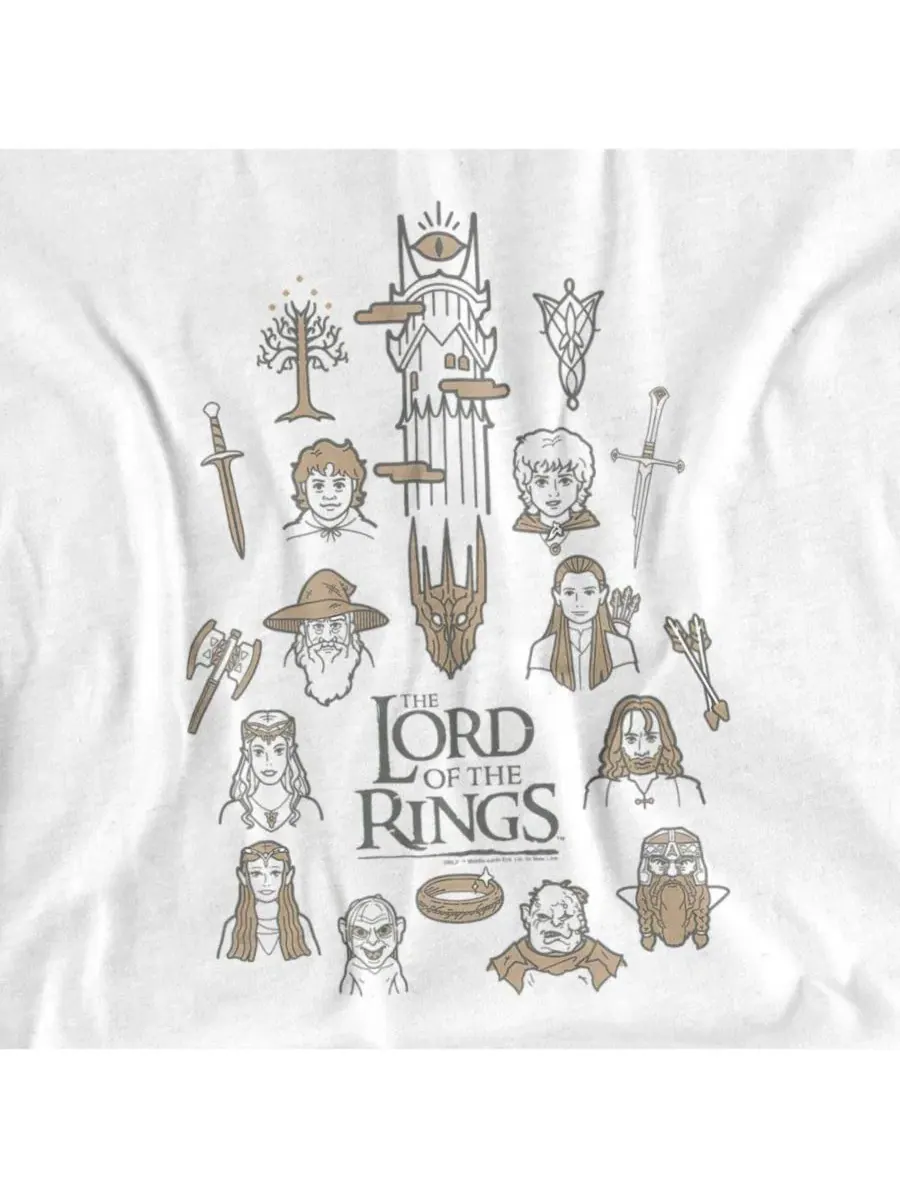 Футболка с принтом Doodle Icons Lord Of The Rings — изображение 3 из 3, белый