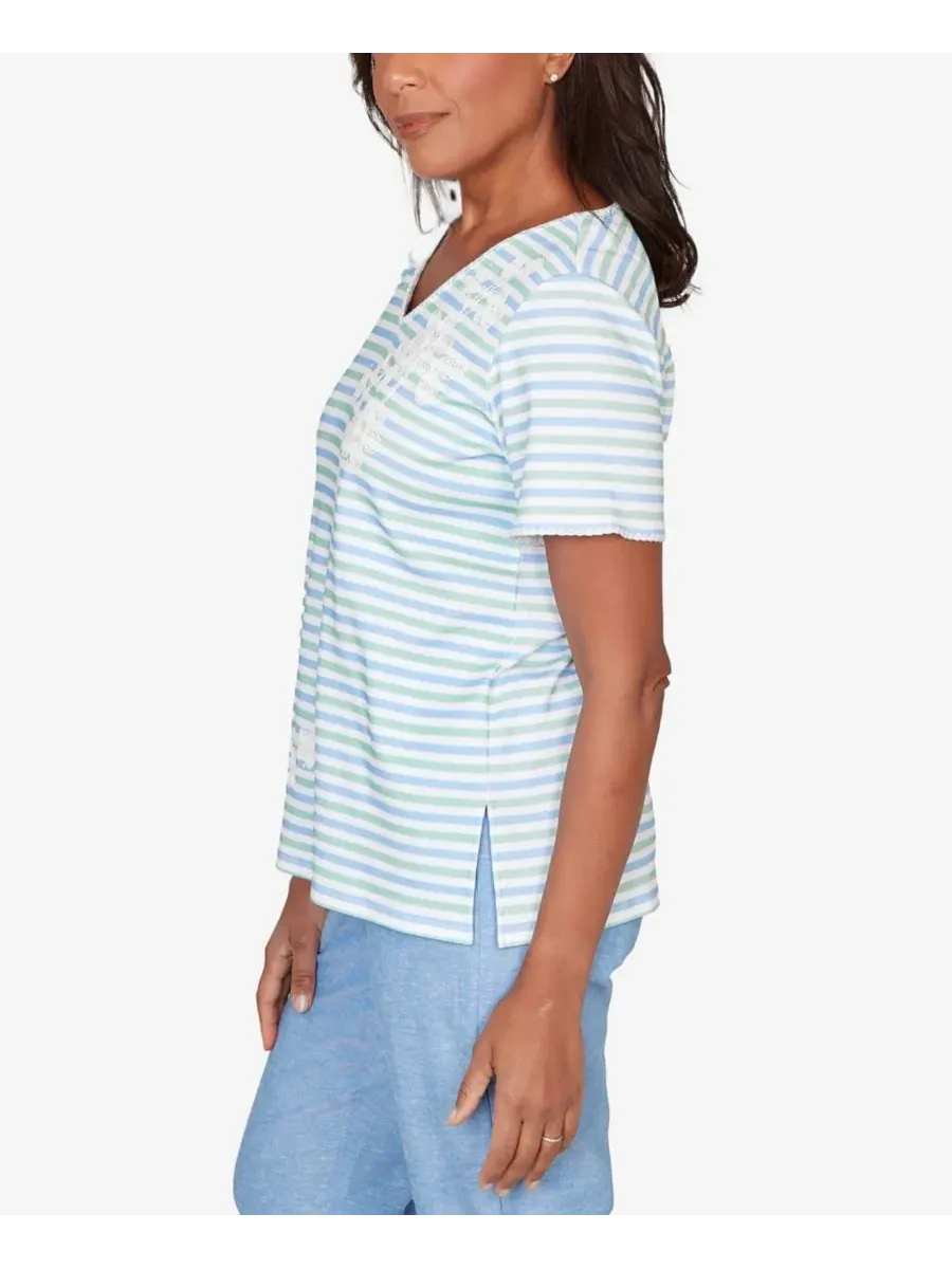 Футболка с V-образным вырезом и принтом Highlight Flower Striped Petite Caribbean Blues Alfred — изображение 3 из 5