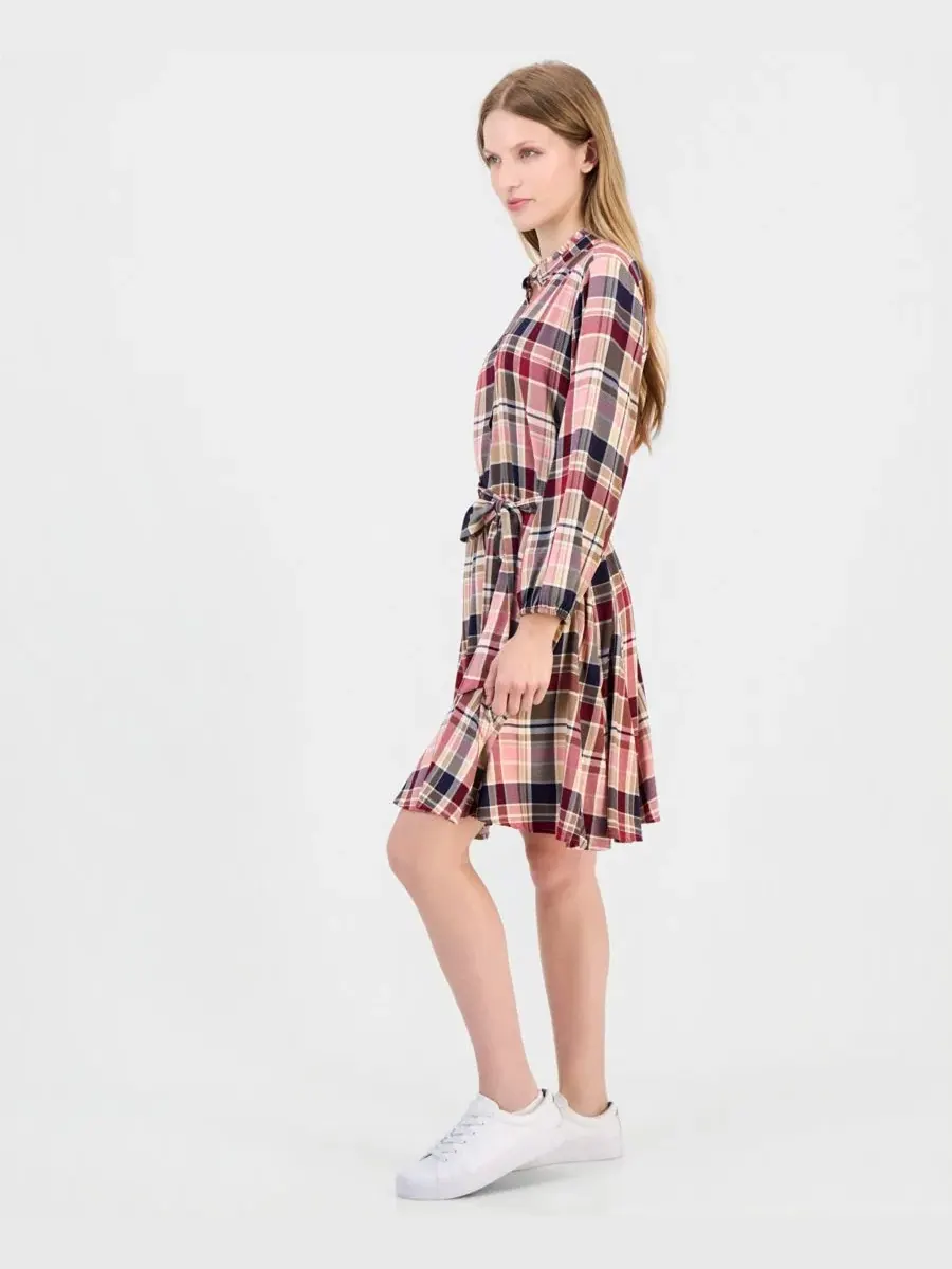 Платье-рубашка с рюшами и длинным рукавом, Plaid Ruffled-Neckline Long-Sleeve Shirtdress Nautica — изображение 3 из 5