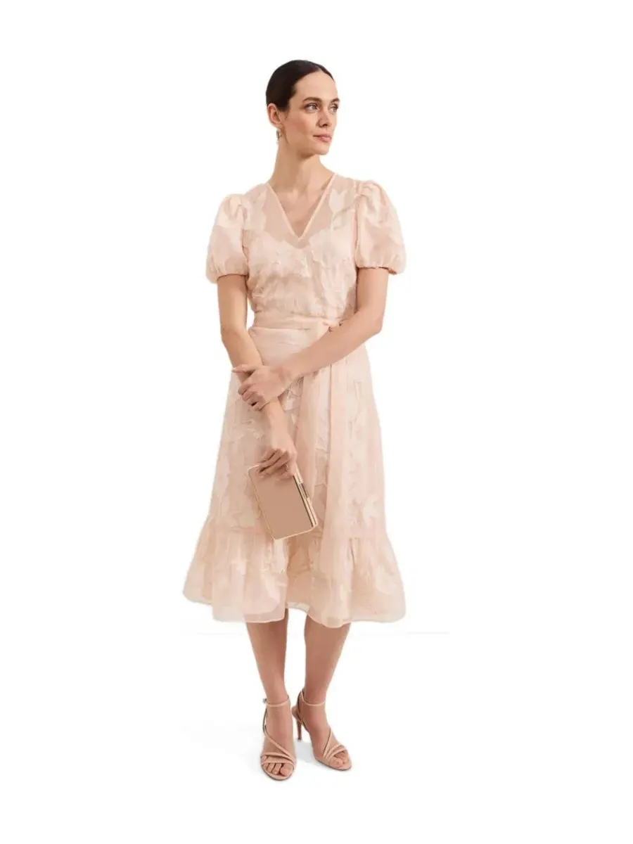 Платье-миди с запахом, с V-образным вырезом и рукавом-фонарик, Chrissie Tie Waist Wrap Midi Dress — изображение 1 из 6