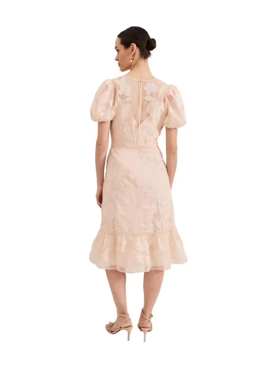 Платье-миди с запахом, с V-образным вырезом и рукавом-фонарик, Chrissie Tie Waist Wrap Midi Dress — изображение 3 из 6