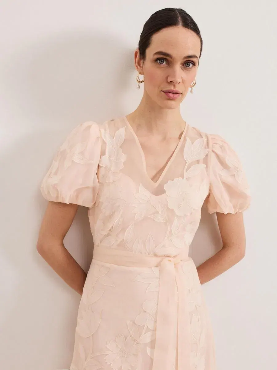 Платье-миди с запахом, с V-образным вырезом и рукавом-фонарик, Chrissie Tie Waist Wrap Midi Dress — изображение 4 из 6