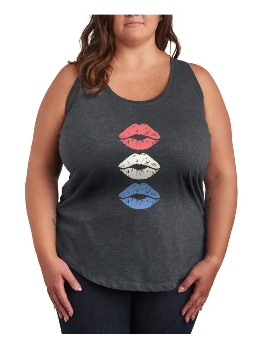 Топ-майка на бретелях с принтом Instant Message Red White Blue Lips Hybrid Apparel — изображение 1 из 3, темно-серый