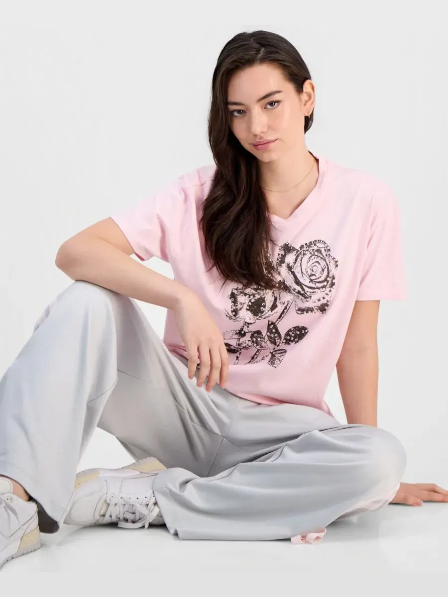 Футболка с принтом Rose Mineral-Wash Rebellious One — изображение 3 из 4, розовый
