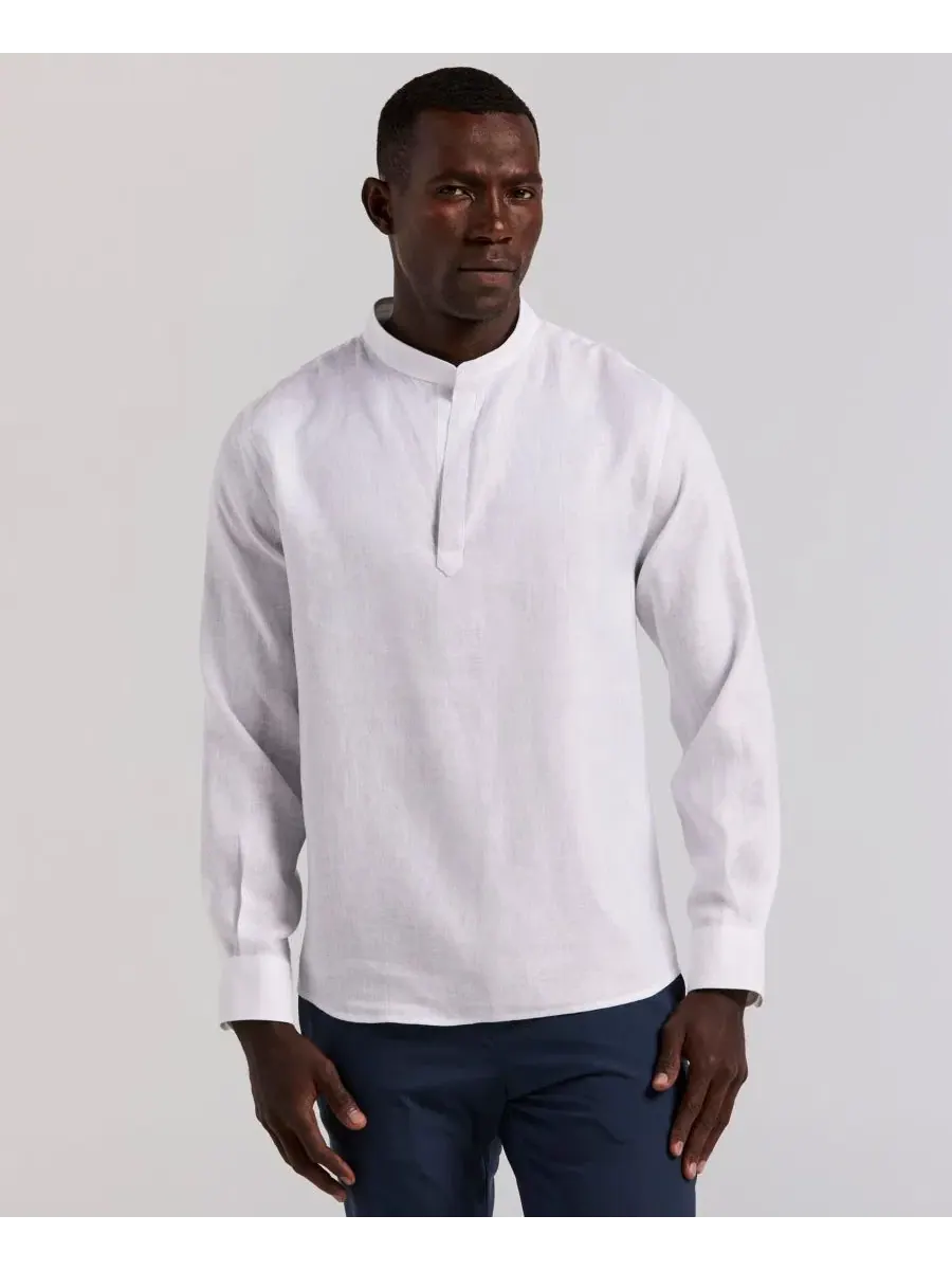 Мужская однотонная льняная рубашка-поло Perry Ellis — изображение 1 из 5, яркий белый