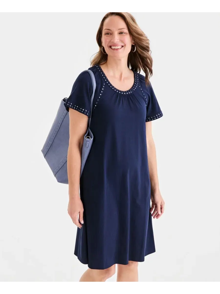 Женское трикотажное платье с рукавами-крылышками и декором Style & Co — изображение 2 из 5, синий