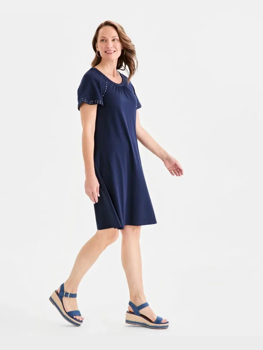 Женское трикотажное платье с рукавами-крылышками и декором Style & Co — изображение 3 из 5, синий