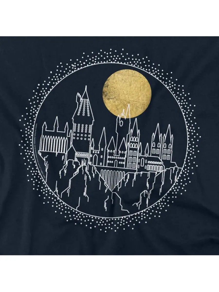 Мужская футболка с линейным рисунком Хогвартса в полнолуние Harry Potter — изображение 2 из 3, темно-синий