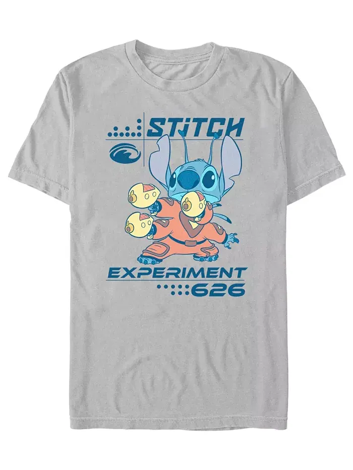 Мужская футболка Experiment 626 с коротким рукавом Lilo Stitch — изображение 1 из 3, серебряный
