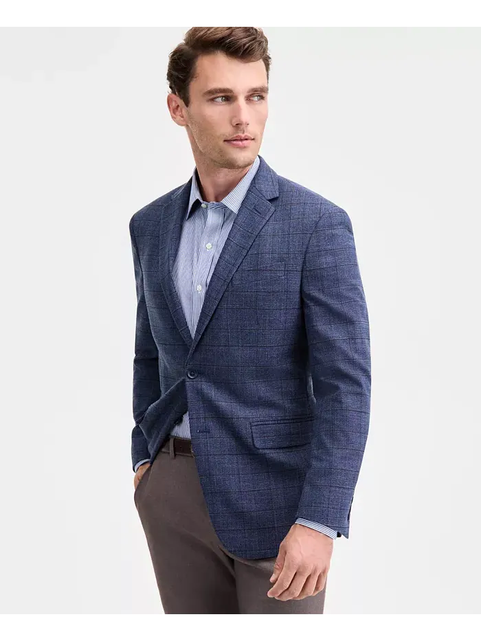 Мужской приталенный спортивный пиджак Techni-Cole в клетку Kenneth Cole Reaction — изображение 1 из 4, синий