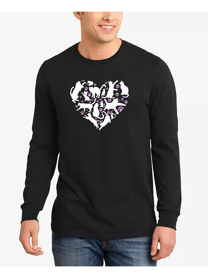 Мужская футболка с длинным рукавом Cat Heart Word Art La Pop Art — изображение 1 из 3, черный