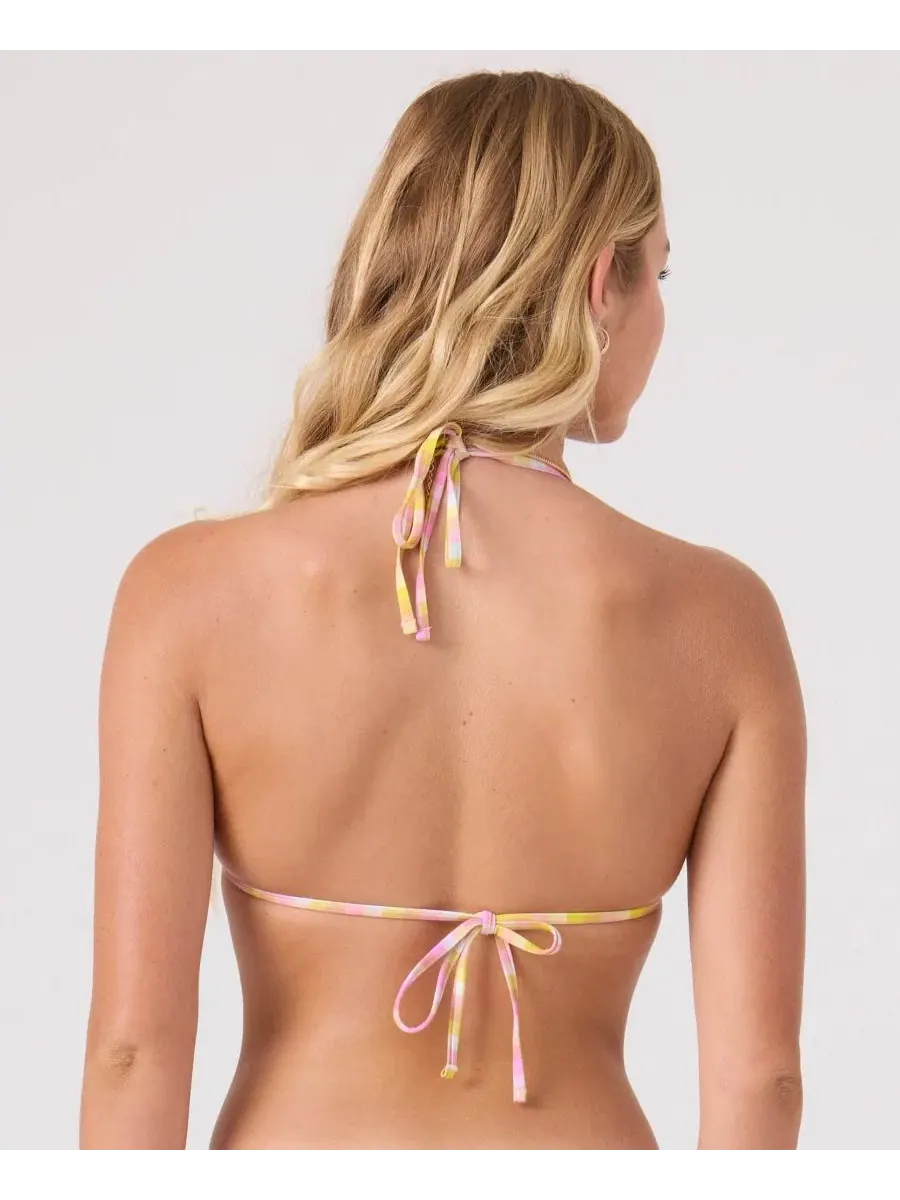 Топ бикини с V-образным вырезом Roxy Printed Mini Tiki Tri Halter — изображение 2 из 8, желтый/розовый