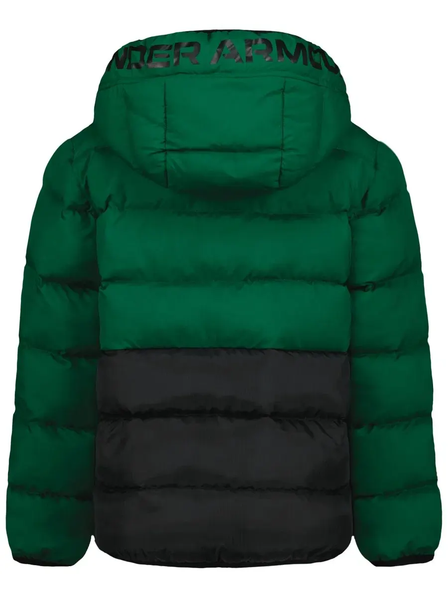 Куртка-пуховик с капюшоном Logo Full-Zip Puffer Hooded Jacket Under Armour — изображение 2 из 10, зеленый/черный