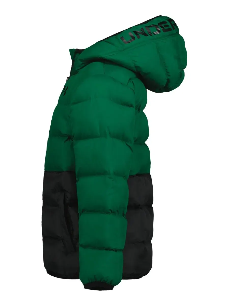 Куртка-пуховик с капюшоном Logo Full-Zip Puffer Hooded Jacket Under Armour — изображение 3 из 10, зеленый/черный