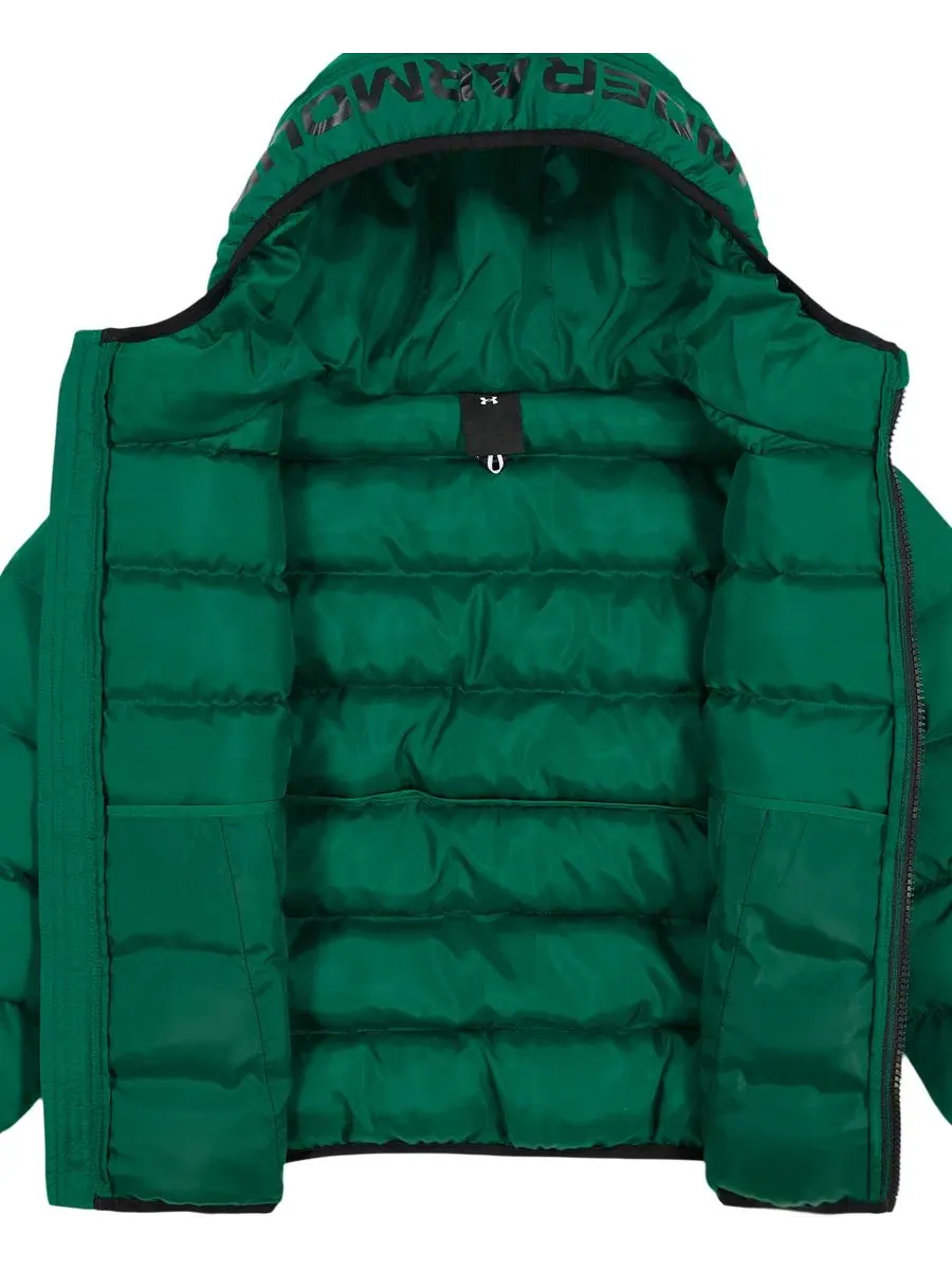 Куртка-пуховик с капюшоном Logo Full-Zip Puffer Hooded Jacket Under Armour — изображение 4 из 10, зеленый/черный