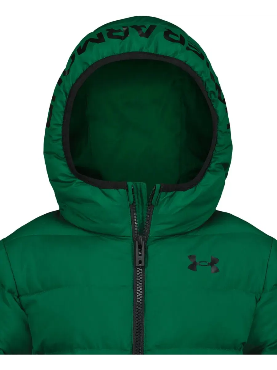 Куртка-пуховик с капюшоном Logo Full-Zip Puffer Hooded Jacket Under Armour — изображение 5 из 10, зеленый/черный