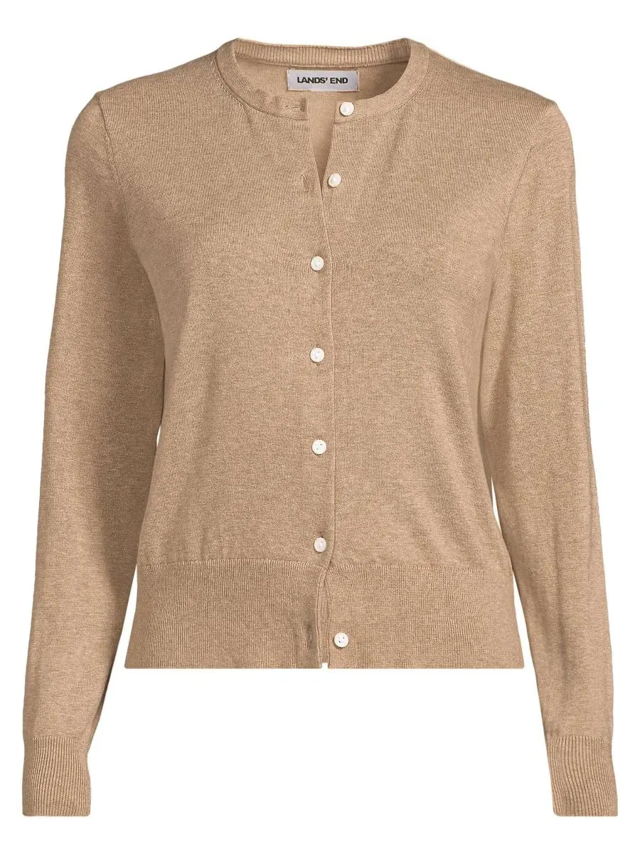 Кардиган из хлопкового трикотажа Plus Size Fine Gauge Cotton Crew Lands' End, Vicuna Heather
