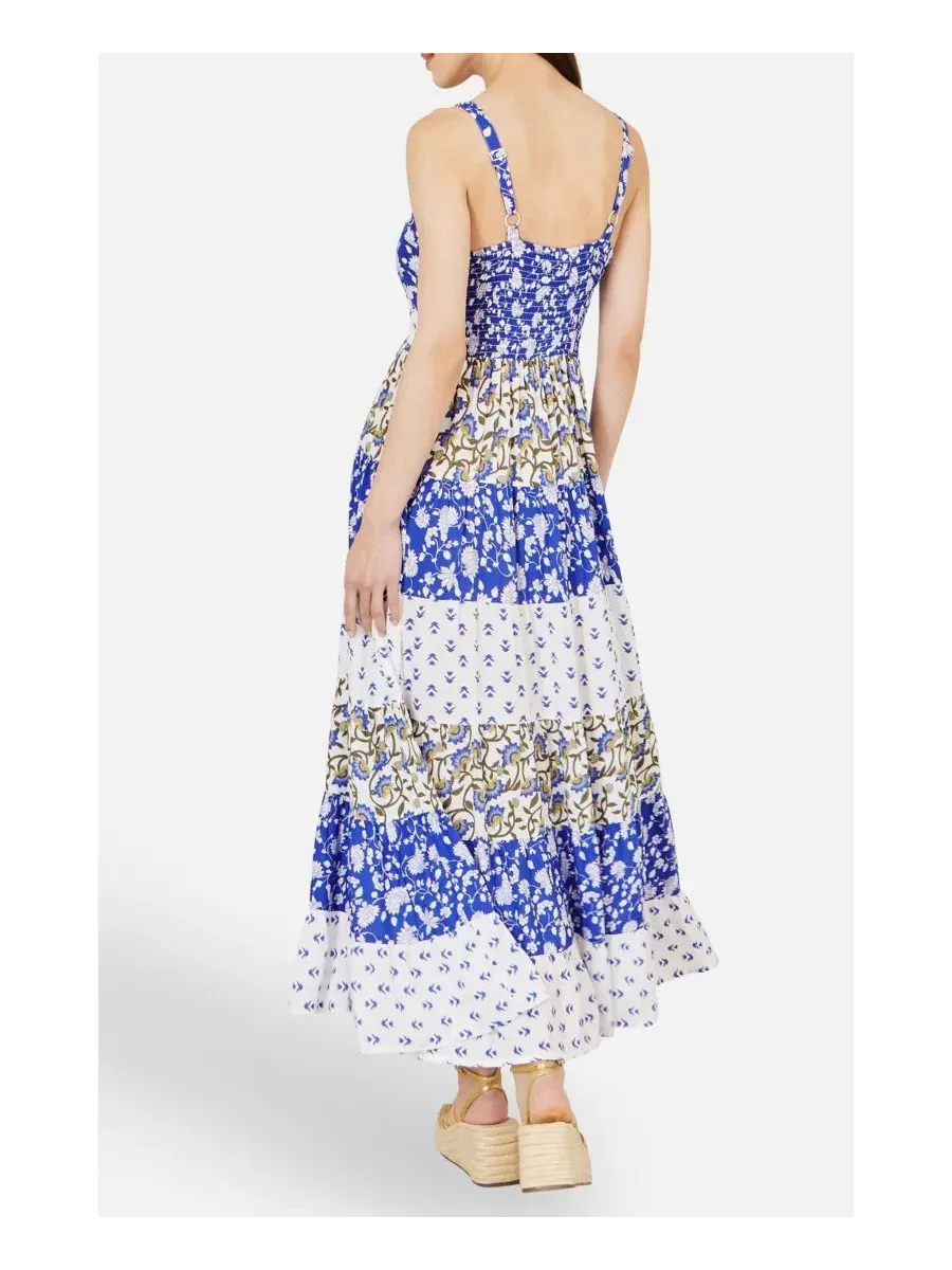 Макси-платье с принтом и ярусной юбкой Patchwork Print Tiered Yumi — изображение 8 из 8, синий