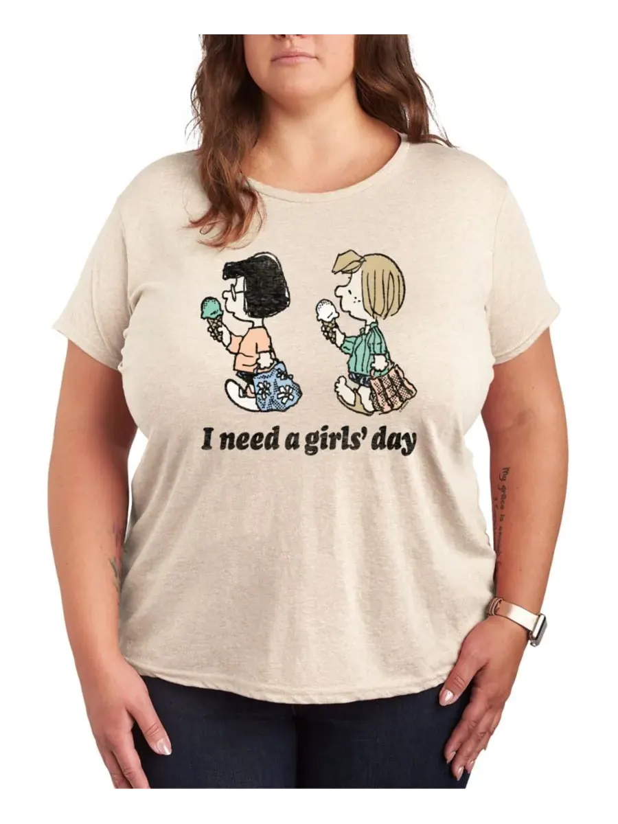 Футболка с графическим принтом "Peanuts plus size Need a Girls Day" Hybrid Apparel — изображение 1 из 3, бежевый/хаки
