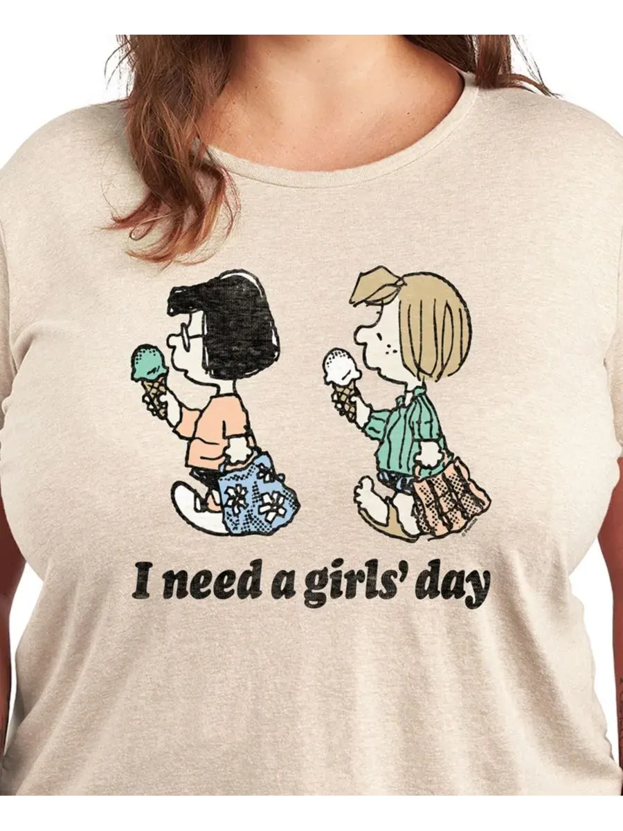 Футболка с графическим принтом "Peanuts plus size Need a Girls Day" Hybrid Apparel — изображение 3 из 3, бежевый/хаки