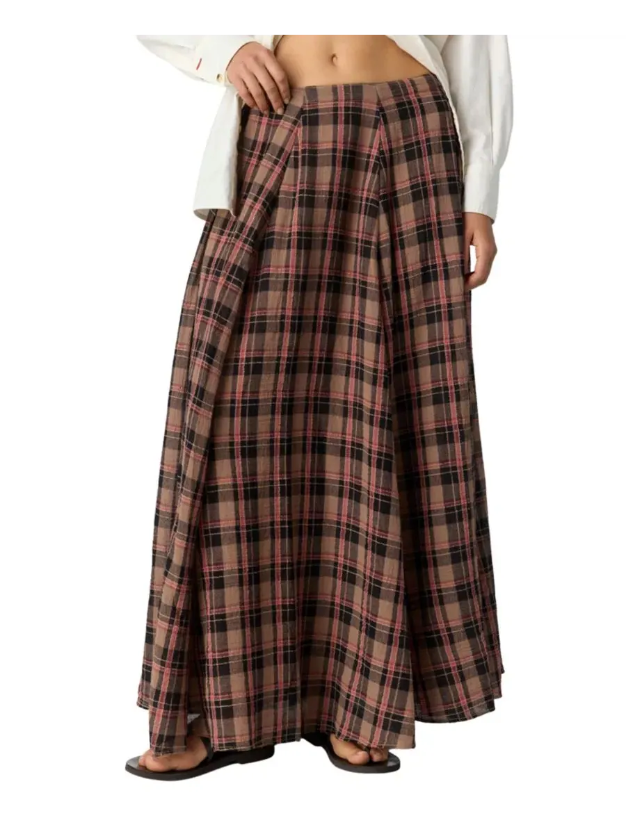 Юбка макси-трапеция с защипами Ives Maxi Plaid Pleated Free People — изображение 1 из 5, шоколадный микс