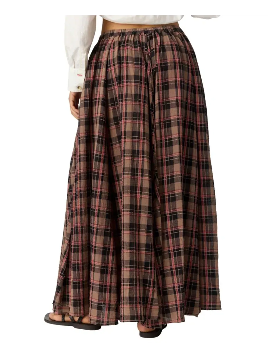 Юбка макси-трапеция с защипами Ives Maxi Plaid Pleated Free People — изображение 5 из 5, шоколадный микс