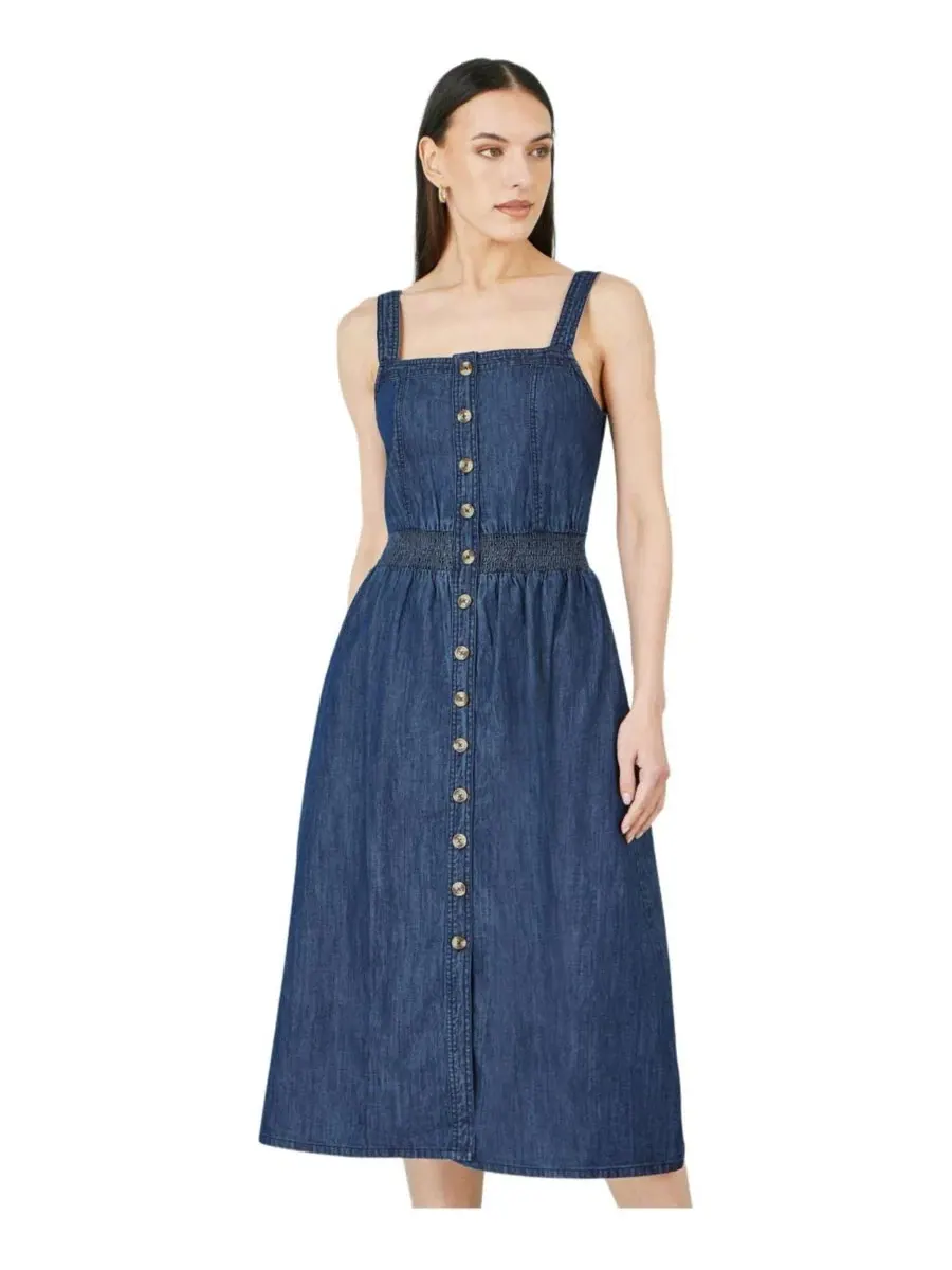 Платье Yumi Chambray Cotton Ruched Midi Sun — изображение 1 из 6, синий