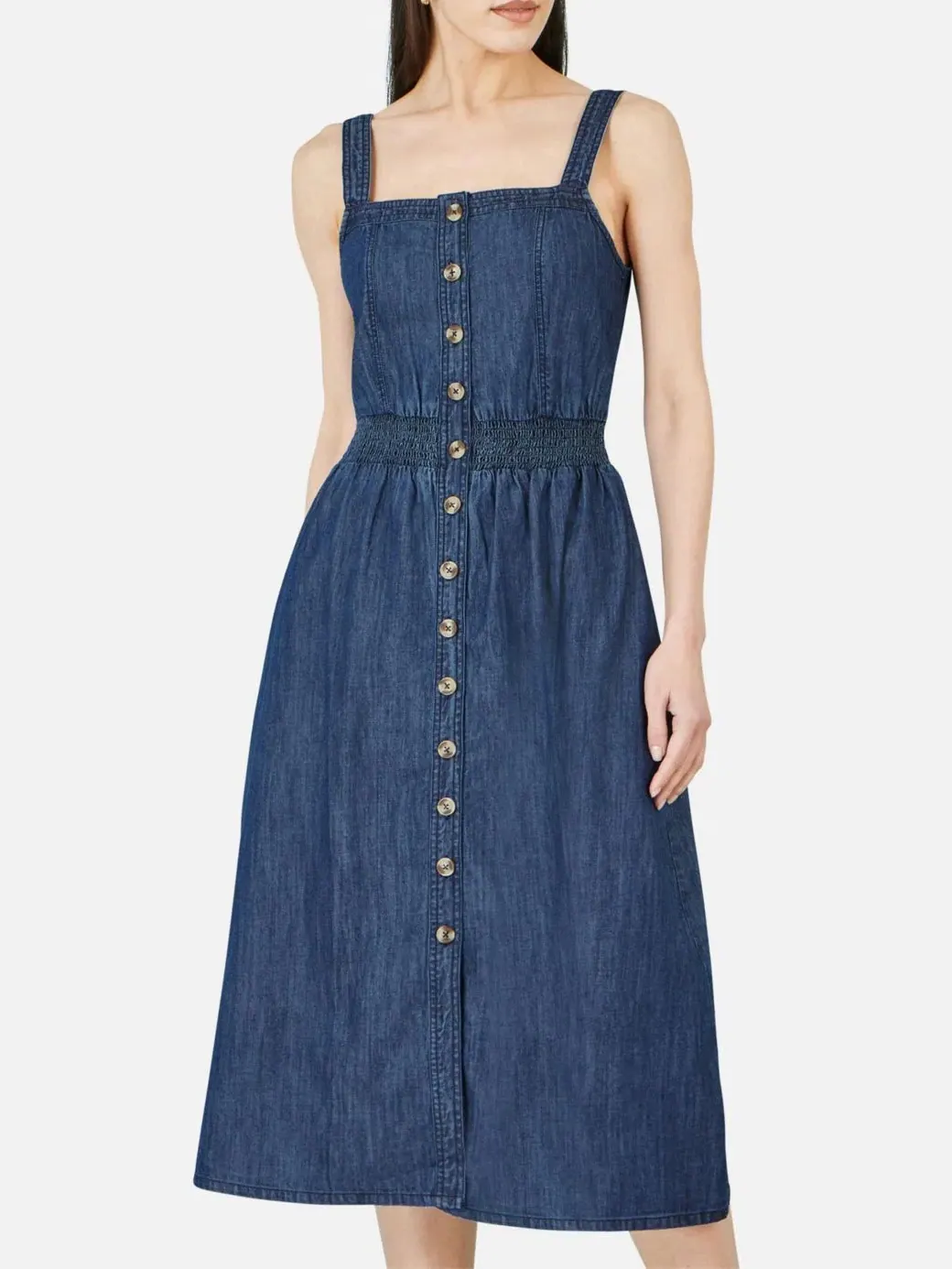 Платье Yumi Chambray Cotton Ruched Midi Sun — изображение 3 из 6, синий