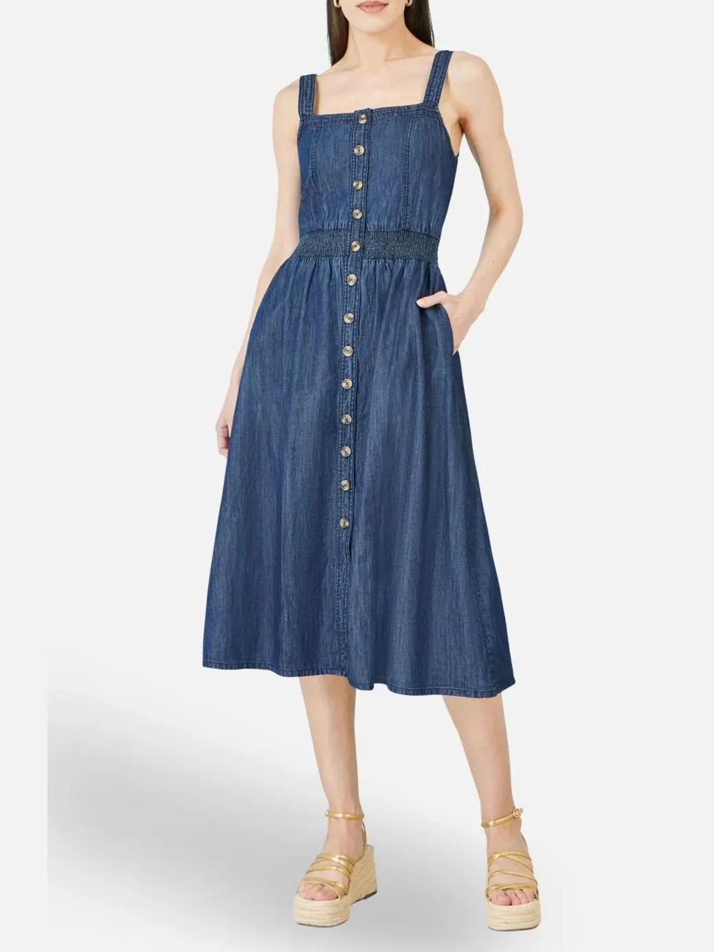 Платье Yumi Chambray Cotton Ruched Midi Sun — изображение 6 из 6, синий