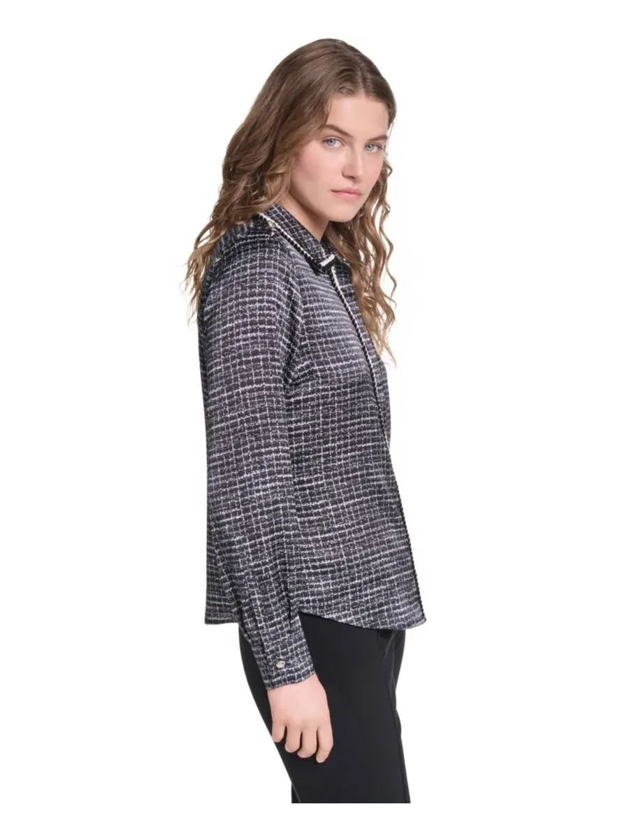 Топ с воротником и твидовой отделкой, модель Petite Print Tweed Trim KARL LAGERFELD PARIS — изображение 3 из 7