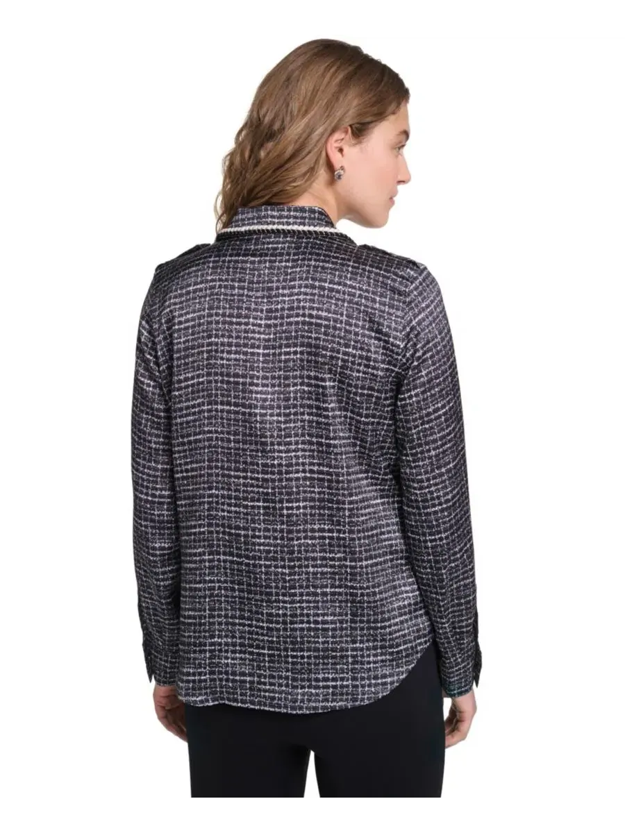 Топ с воротником и твидовой отделкой, модель Petite Print Tweed Trim KARL LAGERFELD PARIS — изображение 4 из 7