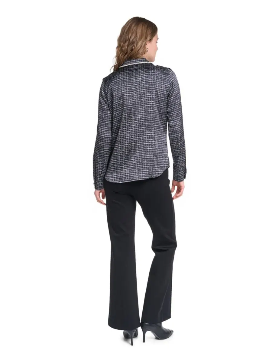Топ с воротником и твидовой отделкой, модель Petite Print Tweed Trim KARL LAGERFELD PARIS — изображение 5 из 7
