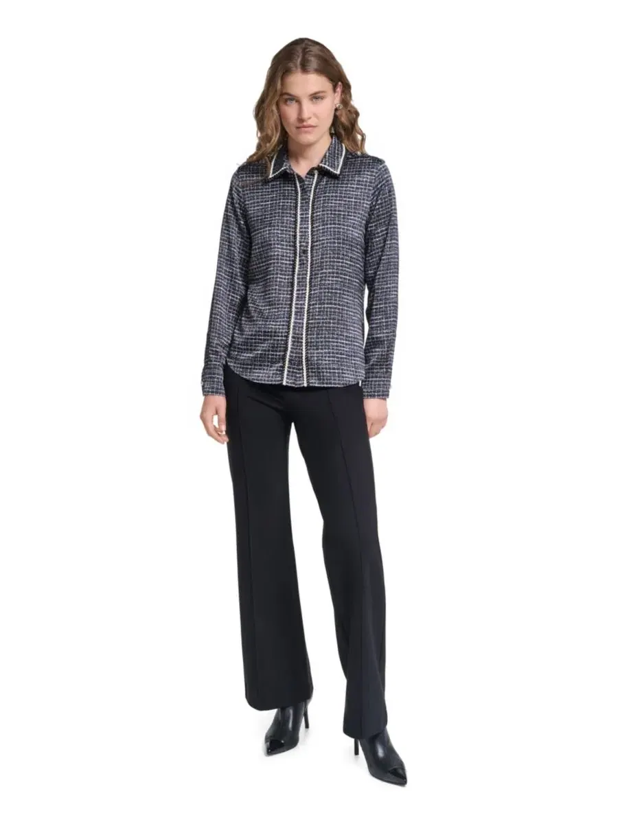 Топ с воротником и твидовой отделкой, модель Petite Print Tweed Trim KARL LAGERFELD PARIS — изображение 6 из 7