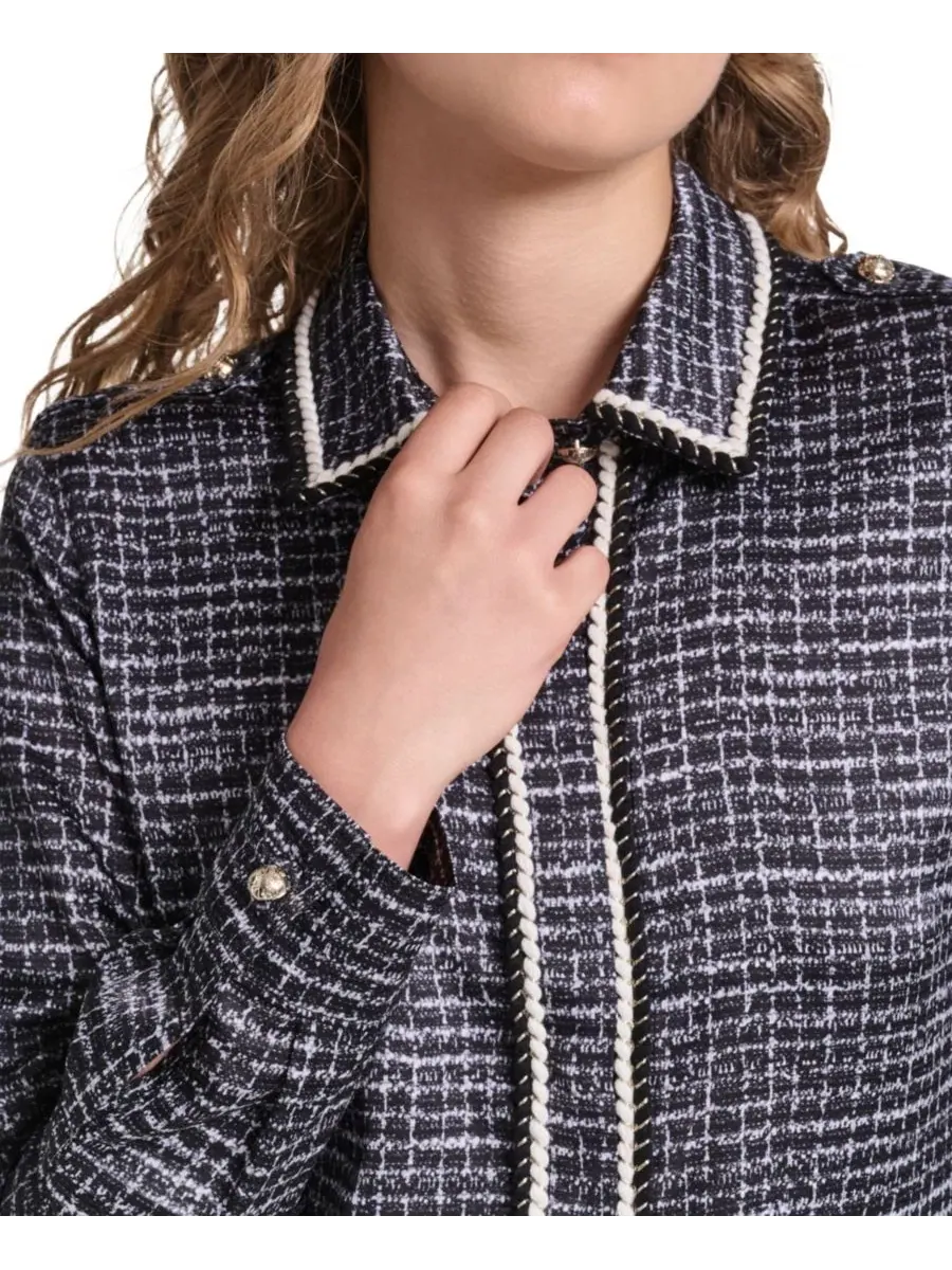 Топ с воротником и твидовой отделкой, модель Petite Print Tweed Trim KARL LAGERFELD PARIS — изображение 7 из 7