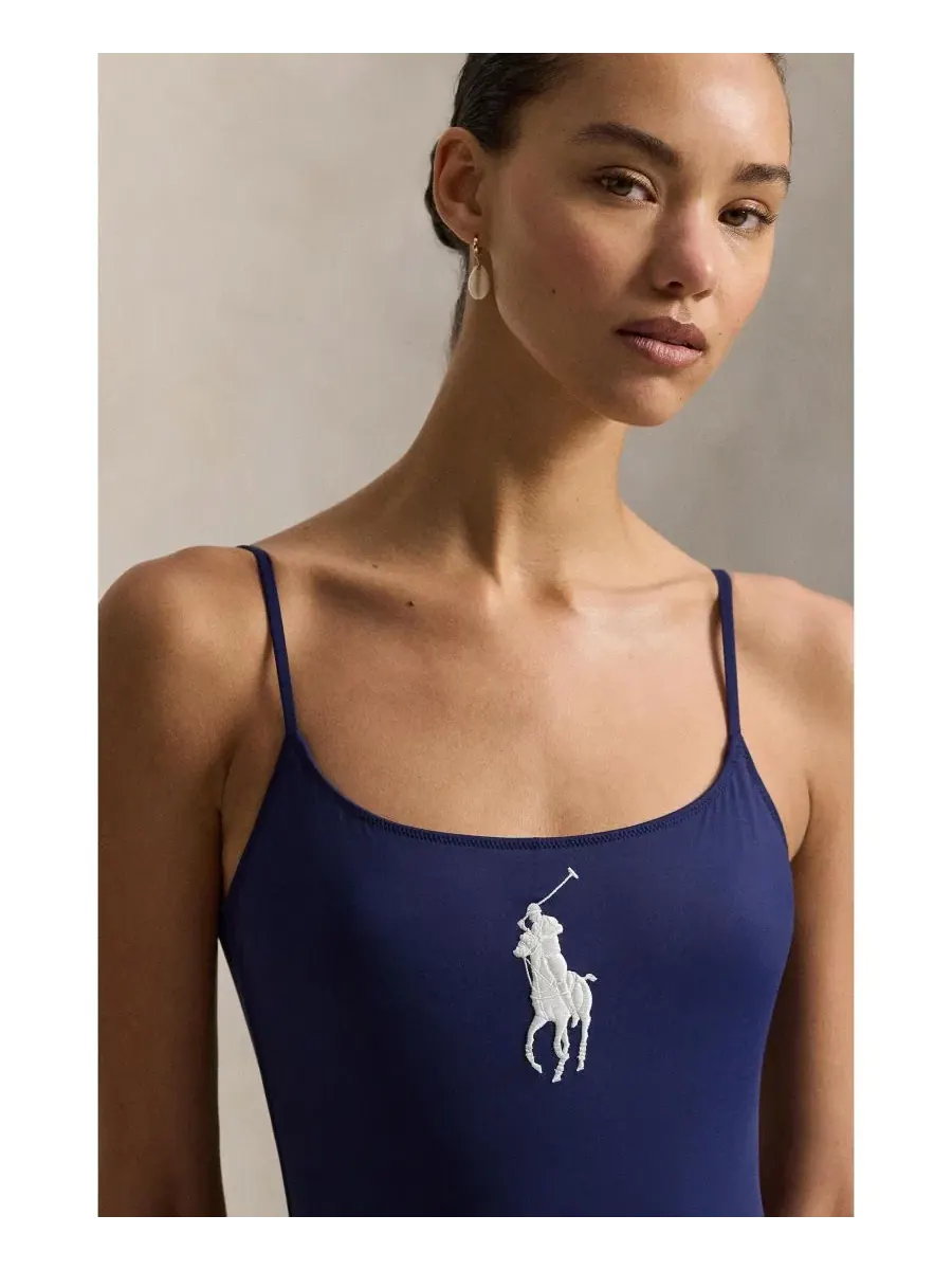 Цельный купальник с бретелями-спагетти Polo Ralph Lauren — изображение 3 из 4, темно-синий