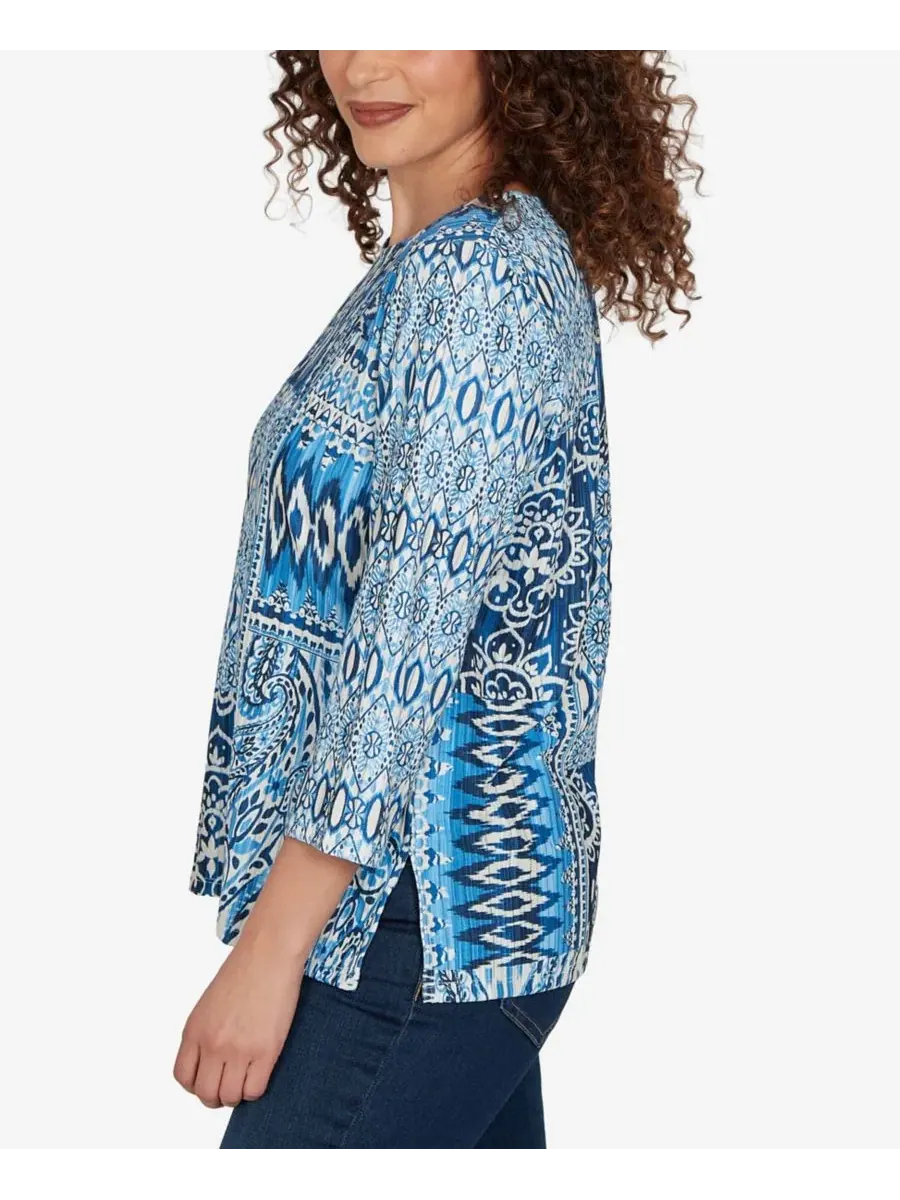 Женский трикотажный топ с принтом Navy Patchwork Medallion Alfred Dunner — изображение 3 из 5, темно-синий