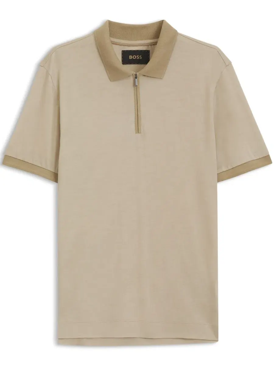 Полочная рубашка BOSS Wool Regular-Fit Polo Shirt Hugo Boss — изображение 3 из 5, бежевый