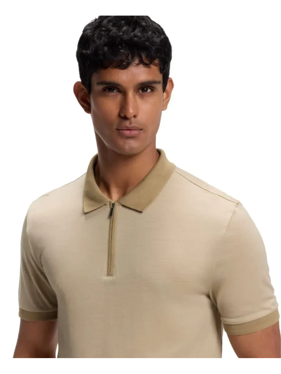 Полочная рубашка BOSS Wool Regular-Fit Polo Shirt Hugo Boss — изображение 5 из 5, бежевый